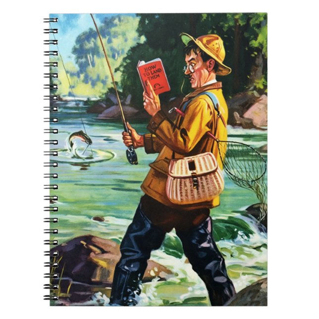 Retro Fishing Scene Illustration Gift Notebooks (Front)