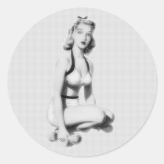 Retro Fitness B/W Classic Round Sticker