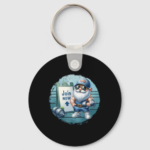 Retro Fitness Gnome In Gym Outfit With Dumbbells V Key Ring