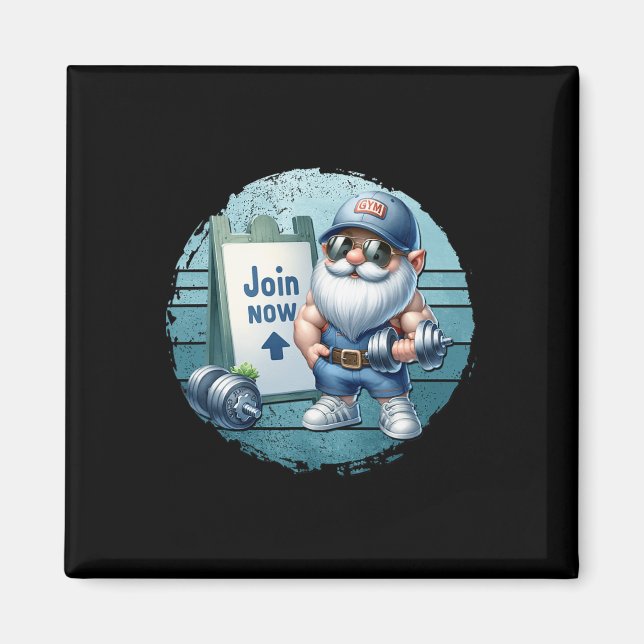 Retro Fitness Gnome In Gym Outfit With Dumbbells V Magnet (Front)