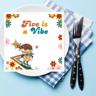 Retro five is a vibe Groovy 5th Birthday Napkin