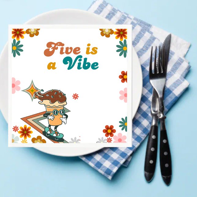 Retro five is a vibe Groovy 5th Birthday  Napkin (Creator Uploaded)