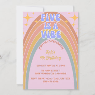Retro Five is a Vibe Rainbow Pink Birthday Invitation