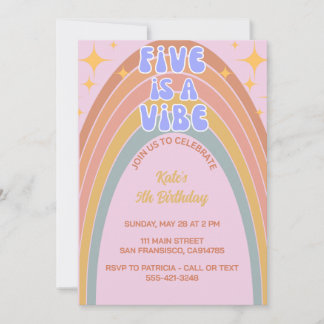 Retro Five is a Vibe Rainbow Pink Birthday Invitation