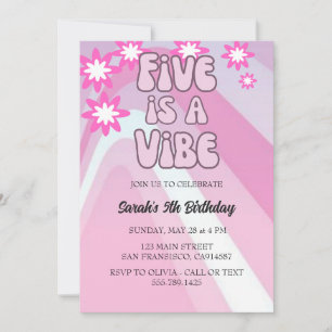 Retro Five is a Vibe Rainbow Pink Birthday Invitation