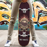 Retro Flaming Astronaut Roses Personalised Name Skateboard<br><div class="desc">Retro Flaming Astronaut Roses Personalised Name skateboard</div>