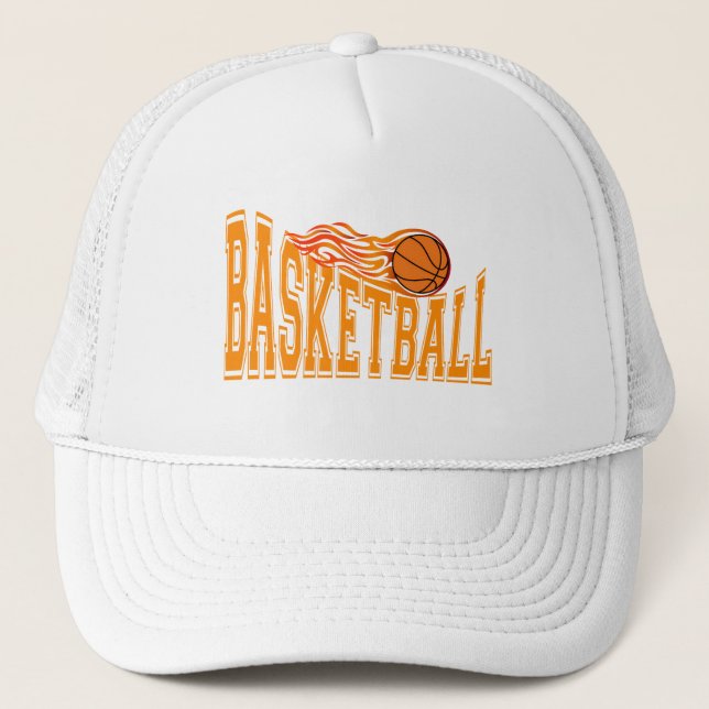 Retro Flaming Basketball Sports Team Trucker Hat (Front)