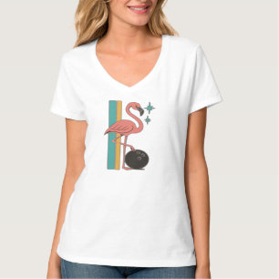 Retro Flamingo Bowling Midcentury Art T-Shirt