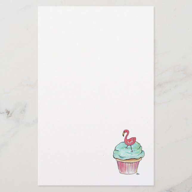 Retro Flamingo Cupcake Stationery (Front)