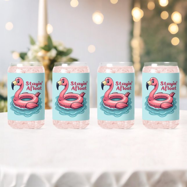 Retro Flamingo Float Funny Summer Can Glass (Insitu (Wedding))