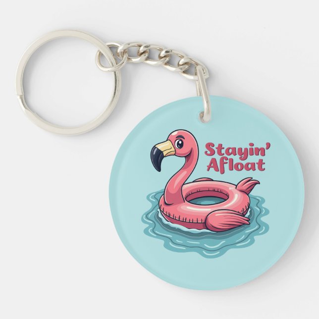 Retro Flamingo Float Funny Summer Key Ring (Front)