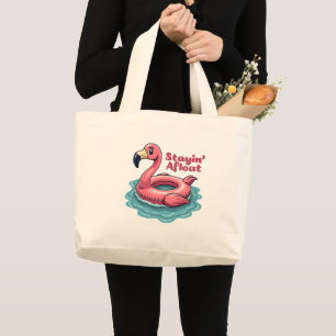 Retro Flamingo Float Funny Summer Large Tote Bag