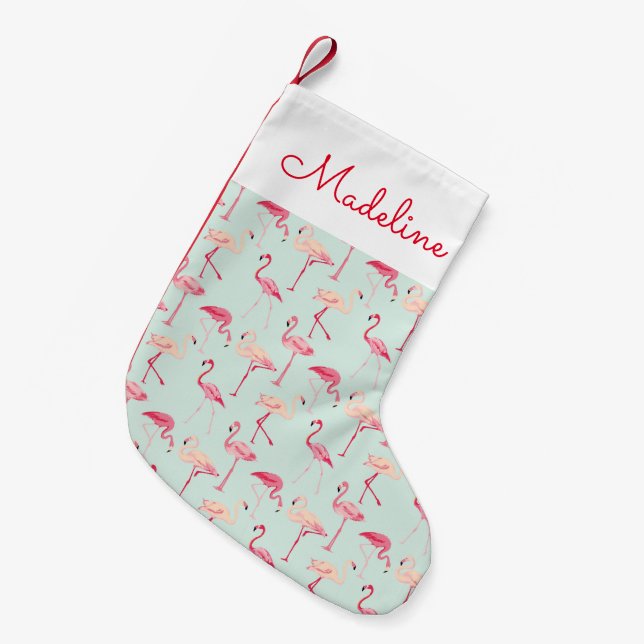 Retro Flamingo Pattern | Add Your Name Small Christmas Stocking (Front (Hanging))