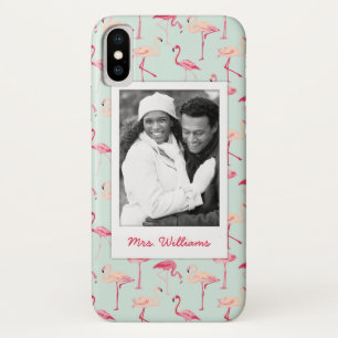 Retro Flamingo Pattern   Add Your Photo & Name iPhone X Case