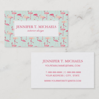 Retro Flamingo Pattern | Monogram Business Card