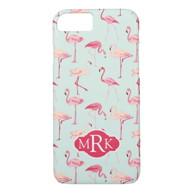 Retro Flamingo Pattern | Monogram Case-Mate iPhone Case (Back)