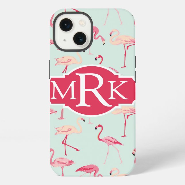 Retro Flamingo Pattern | Monogram iPhone Case (Back)