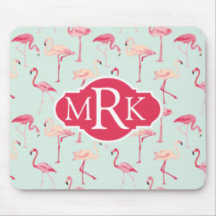 Retro Flamingo Pattern Monogram Mouse Mat