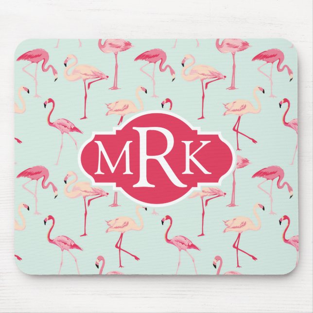 Retro Flamingo Pattern | Monogram Mouse Mat (Front)