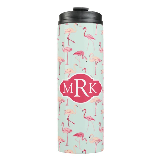 Retro Flamingo Pattern | Monogram Thermal Tumbler (Front)