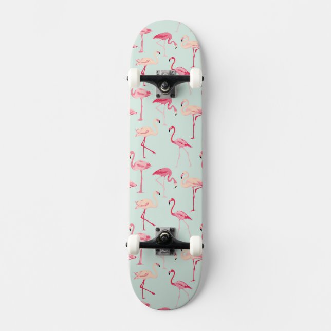 Retro Flamingo Pattern Skateboard (Front)