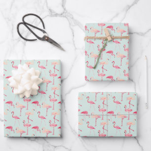 Retro Flamingo Pattern Wrapping Paper Sheet
