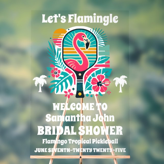 Retro Flamingo Pickleball Bridal Shower Welcome Acrylic Sign (Neutral)