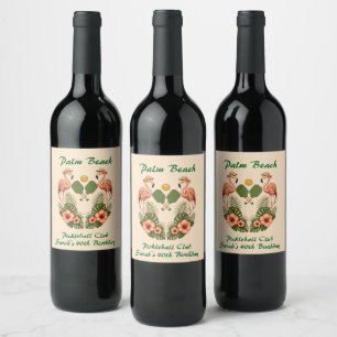 Retro Flamingo Pickleball Club Birthday Wine Label