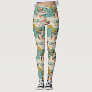 Retro Flamingo Poolside Summer Pattern (10) Leggings