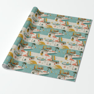 Retro Flamingo Poolside Summer Pattern (10) Wrapping Paper