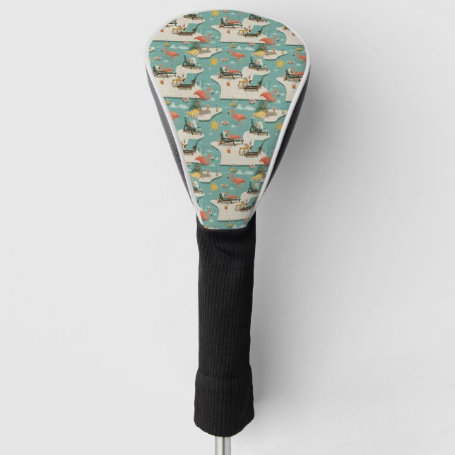Retro Flamingo Poolside Summer Pattern (11) Golf Head Cover (Front)