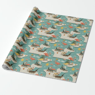 Retro Flamingo Poolside Summer Pattern (11) Wrapping Paper