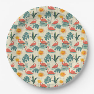 Retro Flamingo Poolside Summer Pattern (12) Paper Plate