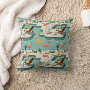 Retro Flamingo Poolside Summer Pattern (1) Cushion