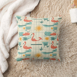 Retro Flamingo Poolside Summer Pattern (2) Cushion