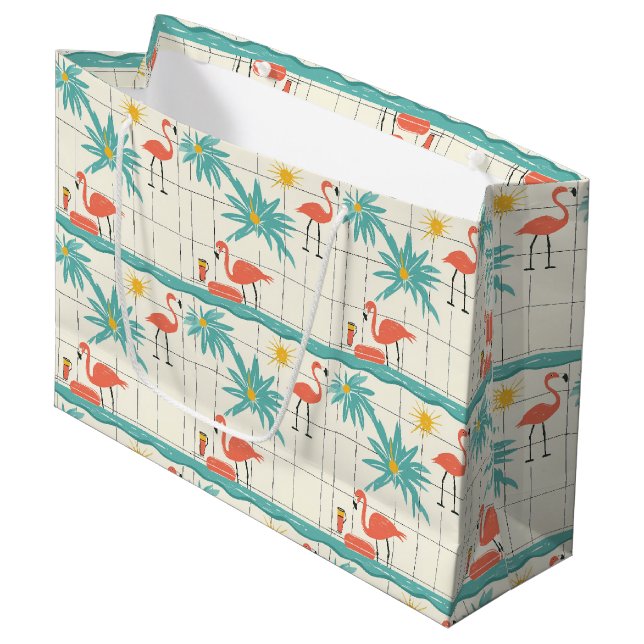 Retro Flamingo Poolside Summer Pattern (2) Large Gift Bag (Front Angled)