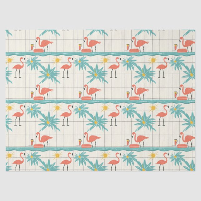 Retro Flamingo Poolside Summer Pattern (2) Tissue Paper (Front)