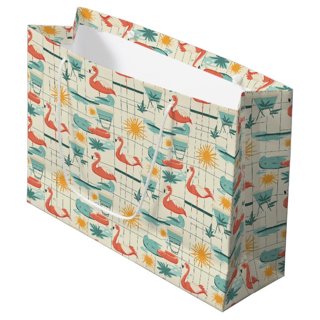 Retro Flamingo Poolside Summer Pattern (3) Large Gift Bag (Front Angled)