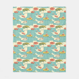 Retro Flamingo Poolside Summer Pattern (4) Fleece Blanket