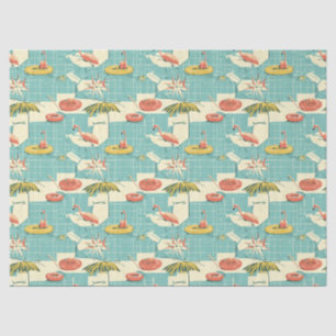 Retro Flamingo Poolside Summer Pattern (4) Tissue Paper