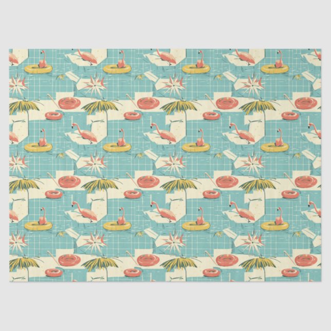 Retro Flamingo Poolside Summer Pattern (4) Tissue Paper (Front)
