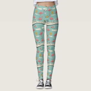 Retro Flamingo Poolside Summer Pattern (5) Leggings