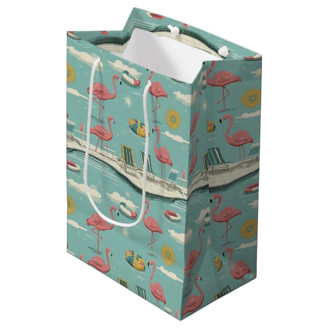 Retro Flamingo Poolside Summer Pattern (5) Medium Gift Bag (Front Angled)