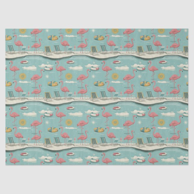 Retro Flamingo Poolside Summer Pattern (5) Tissue Paper (Front)