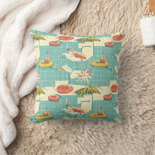 Retro Flamingo Poolside Summer Pattern (6) Cushion