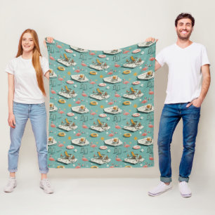 Retro Flamingo Poolside Summer Pattern (8) Fleece Blanket