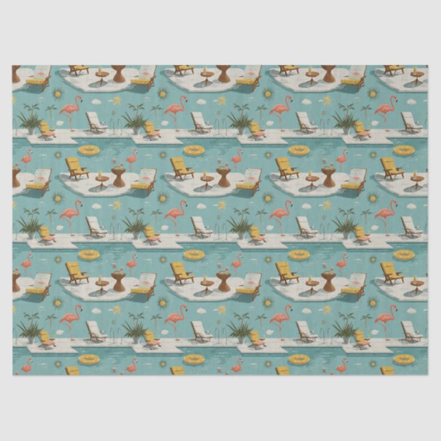 Retro Flamingo Poolside Summer Pattern (9) Tissue Paper (Front)