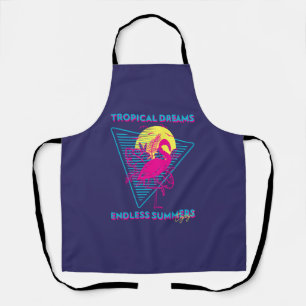 Retro Flamingo Sunset Synthwave Vibes Apron