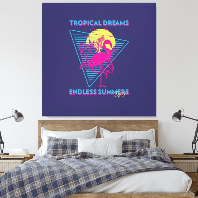 Retro Flamingo Sunset Synthwave Vibes Canvas Print (Insitu(Bedroom))