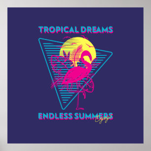 Retro Flamingo Sunset Synthwave Vibes Poster